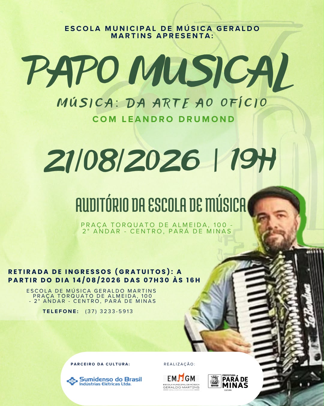 Escola Municipal de Música promove Papo Musical com acordeonista pará-minense